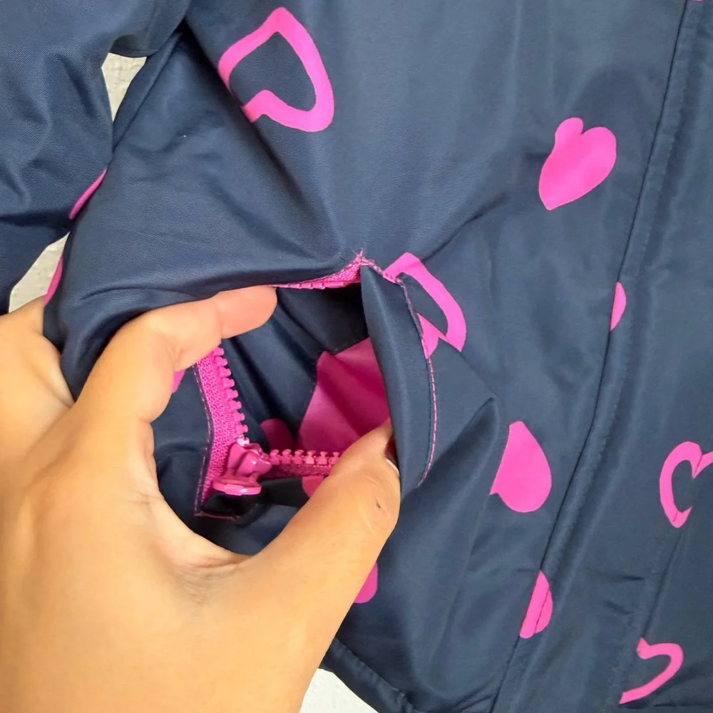 Joe Fresh Girls Puffer Jacket Navy Pink Hearts Size 4
